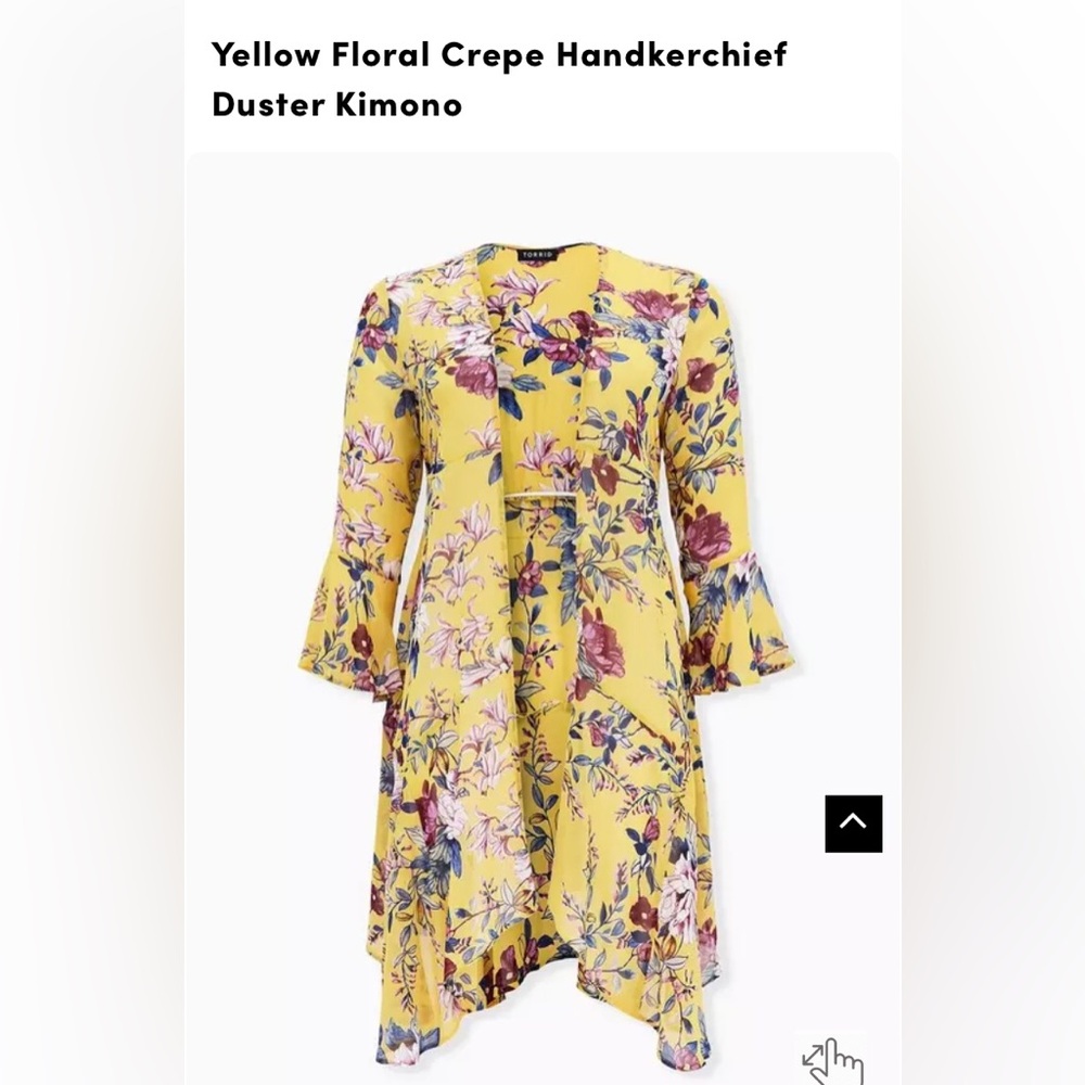 NWT - Yellow floral crepe hanker chief duster kimono-   size 1 torrid